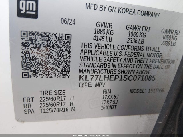 44888726 :رقم المزاد ، KL77LHEP1SC071085 vin ، 2025 Chevrolet Trax Fwd Lt مزاد بيع