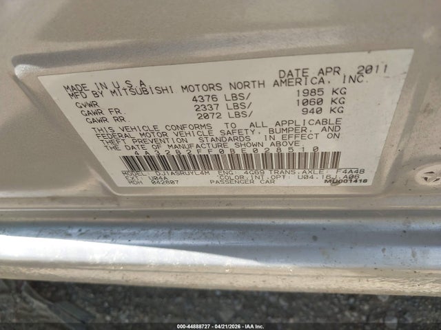 Aukcja sprzedaży 2011 Mitsubishi Galant Fe, vin: 4A32B2FF0BE028510, numer aukcji: 44888727
