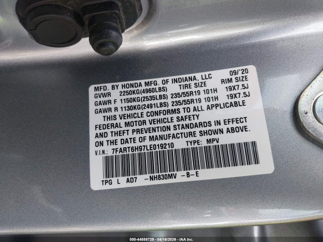 7FART6H97LE019210 Honda Cr-v Hybrid Touring