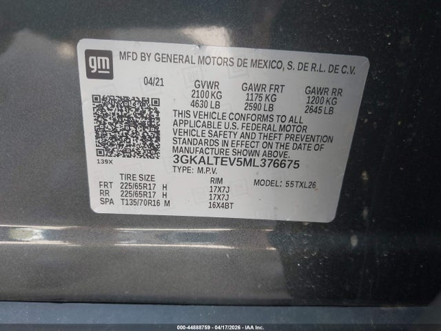 Aukcja sprzedaży 2021 Gmc Terrain Awd Sle, vin: 3GKALTEV5ML376675, numer aukcji: 44888759