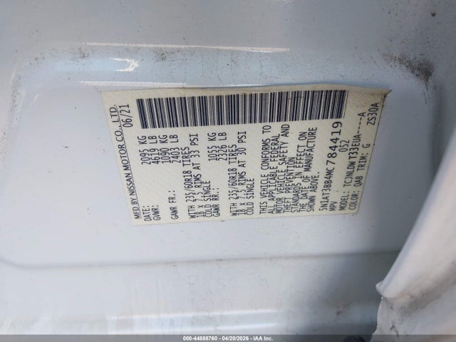 44888760 :رقم المزاد ، 5N1AT3BB4MC784419 vin ، 2021 Nissan Rogue Sv Intelligent Awd مزاد بيع