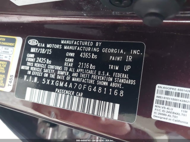 5XXGM4A70FG481168 KIA Optima Lx