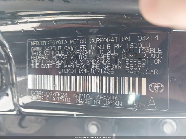 Toyota Prius C Two 2014 JTDKDTB34E1071435 Image 9