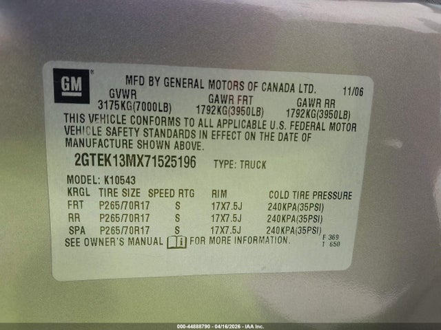 Продажа на аукционе авто 2007 Gmc Sierra 1500 Sle1, vin: 2GTEK13MX71525196, номер лота: 44888790