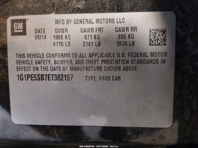 1G1PE5SB7E7382157 Chevrolet Cruze 2lt Auto