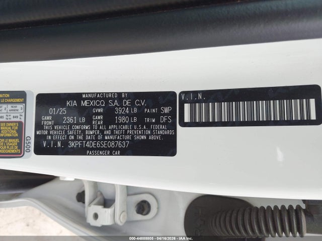 Продаж на аукціоні авто 2025 Kia K4 Lxs, vin: 3KPFT4DE6SE087637, номер лоту: 44888805