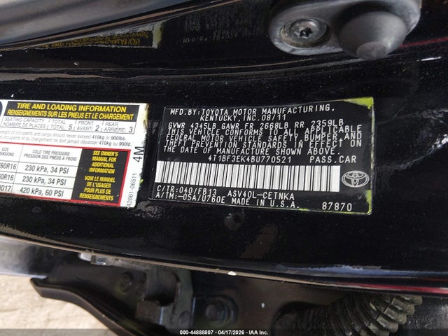 Aukcja sprzedaży 2011 Toyota Camry Le, vin: 4T1BF3EK4BU770521, numer aukcji: 44888807