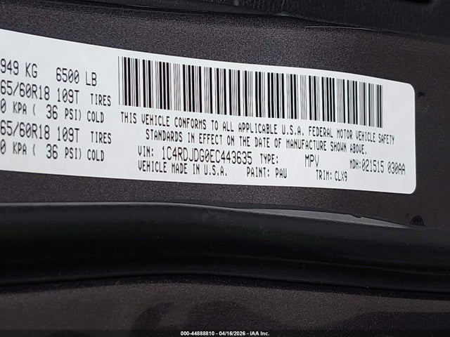 Dodge DURANGO LIMITED 2014 1C4RDJDG0EC443635 Image 9