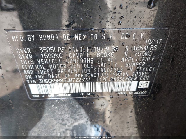3HGGK5H83JM722322 Honda FIT EX