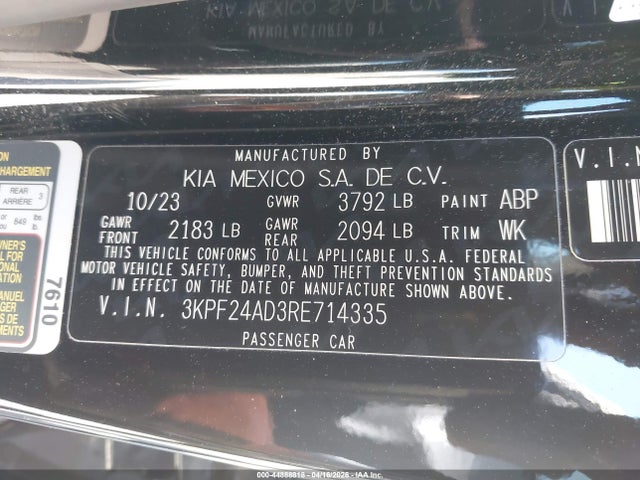 Aukcja sprzedaży 2024 Kia Forte Lxs, vin: 3KPF24AD3RE714335, numer aukcji: 44888818