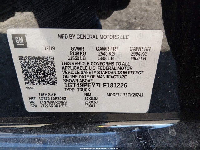 Продаж на аукціоні авто 2020 Gmc Sierra 2500hd 4wd  Standard Bed At4, vin: 1GT49PEY7LF181226, номер лоту: 44888834