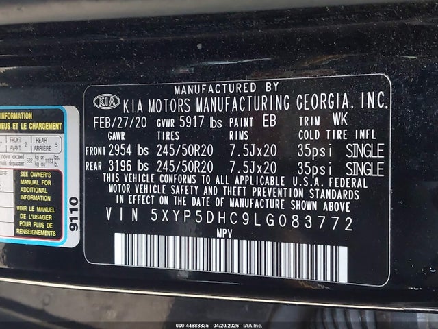 Aukcja sprzedaży 2020 Kia Telluride Sx, vin: 5XYP5DHC9LG083772, numer aukcji: 44888835