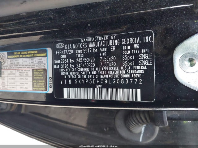 Aukcja sprzedaży 2020 Kia Telluride Sx, vin: 5XYP5DHC9LG083772, numer aukcji: 44888835