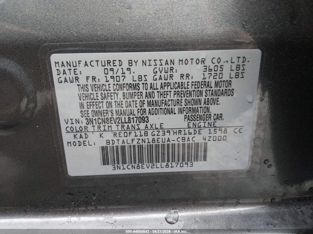Nissan Versa Sv Xtronic Cvt 2020 3N1CN8EV2LL817093 Image 9