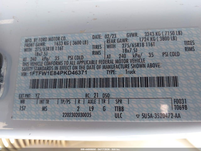 Aukcja sprzedaży 2023 Ford F-150 King Ranch/lariat/platinum/tremor/xl/xlt, vin: 1FTFW1E84PKD46371, numer aukcji: 44888850