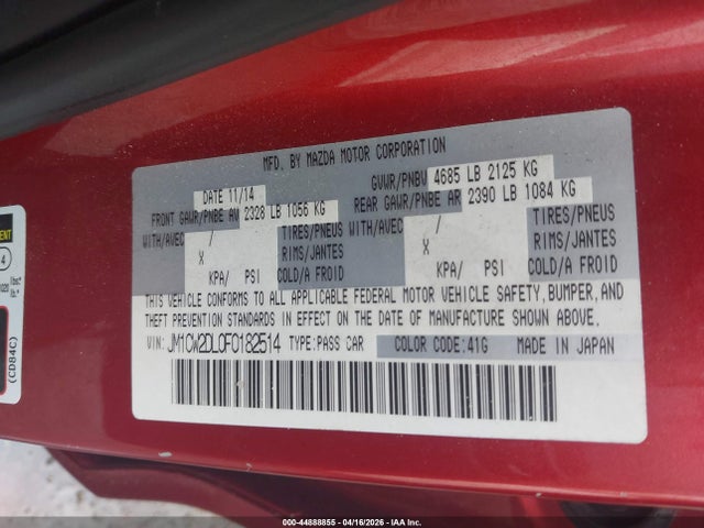 Продаж на аукціоні авто 2015 Mazda Mazda5 Grand Touring, vin: JM1CW2DL0F0182514, номер лоту: 44888855