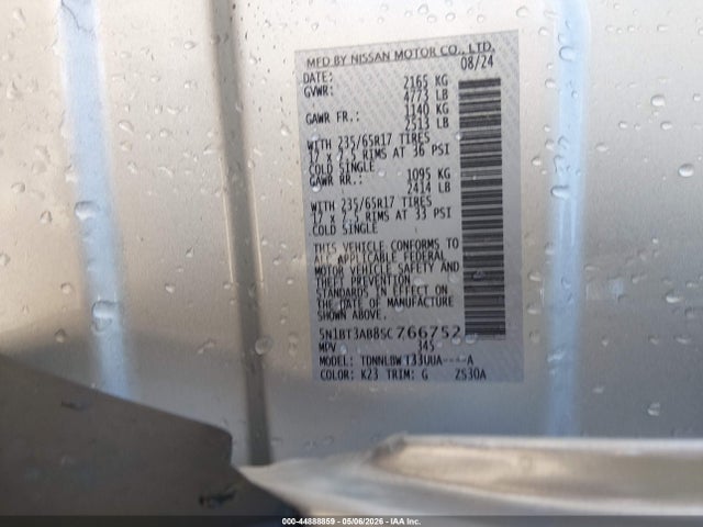 2025 Nissan Rogue S Intelligent Awd მანქანა იყიდება აუქციონზე, vin: 5N1BT3AB8SC766752, აუქციონის ნომერი: 44888859