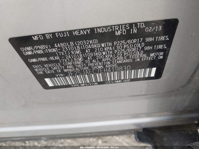 44888863 :رقم المزاد ، JF2SJAEC7EH419830 vin ، 2014 Subaru Forester 2.5i Premium مزاد بيع