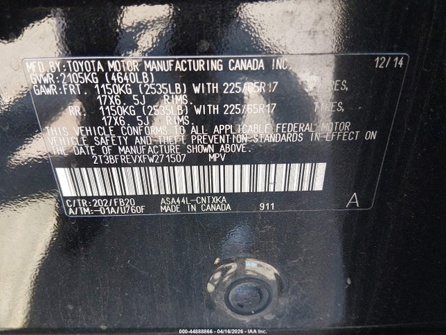 2T3BFREVXFW271507 Toyota RAV4 LE