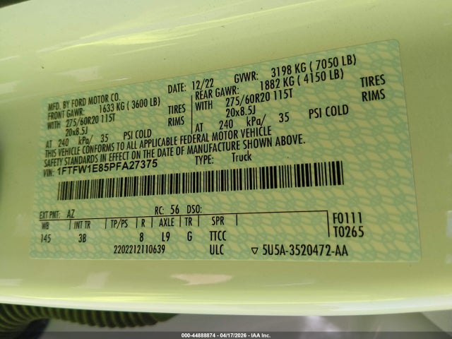 Ford F-150 Platinum 2023 1FTFW1E85PFA27375 Image 9