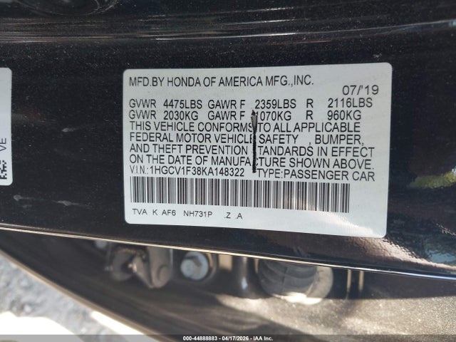Продажа на аукционе авто 2019 Honda Accord Sport, vin: 1HGCV1F38KA148322, номер лота: 44888883