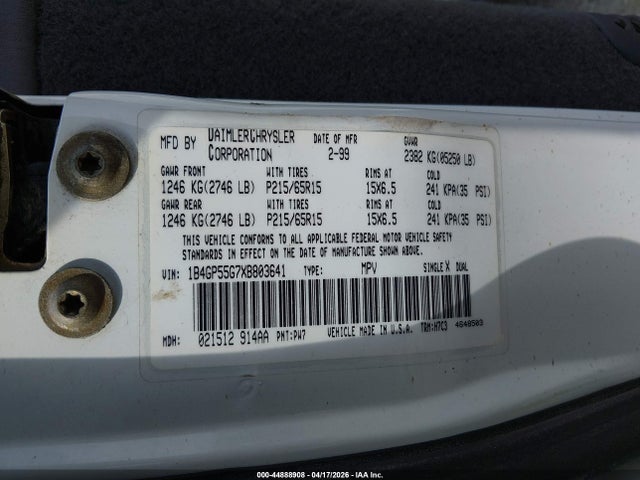 Продажа на аукционе авто 1999 Dodge Caravan Le, vin: 1B4GP55G7XB803641, номер лота: 44888908