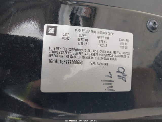 Продаж на аукціоні авто 2007 Chevrolet Cobalt Lt, vin: 1G1AL15F777368653, номер лоту: 44888909