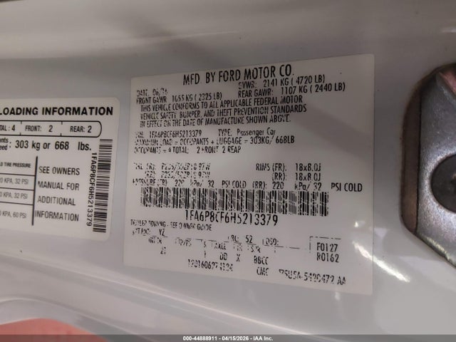 2017 FORD MUSTANG 1FA6P8CF6H5213379 Photo 8