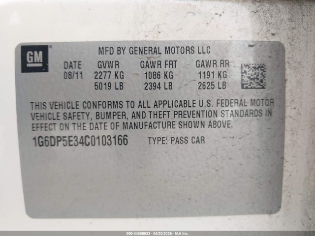 Продаж на аукціоні авто 2012 Cadillac Cts Premium, vin: 1G6DP5E34C0103166, номер лоту: 44888933
