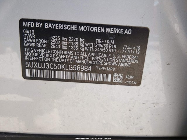 Продажа на аукционе авто 2019 Bmw X4 Xdrive30i, vin: 5UXUJ3C50KLG56984, номер лота: 44888934