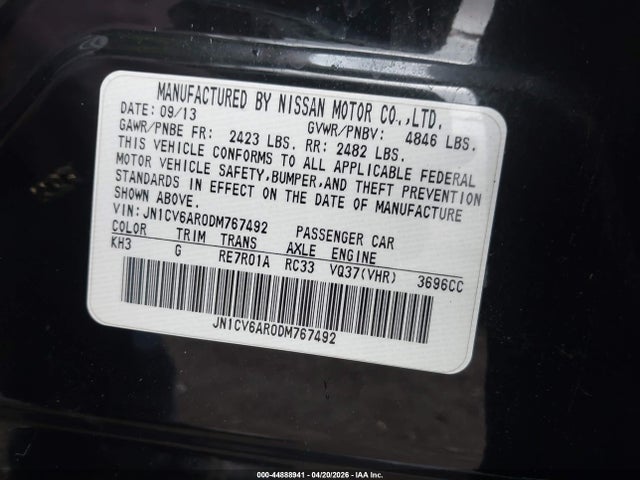Aukcja sprzedaży 2013 Infiniti G37x, vin: JN1CV6AR0DM767492, numer aukcji: 44888941