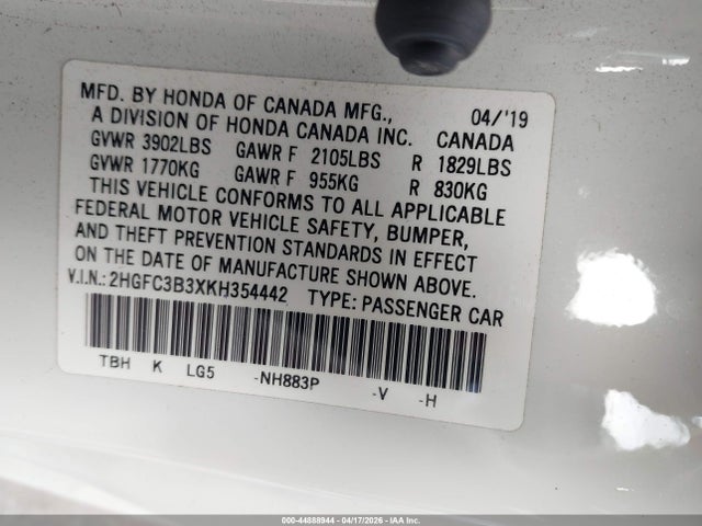 Продажа на аукционе авто 2019 Honda Civic Ex, vin: 2HGFC3B3XKH354442, номер лота: 44888944