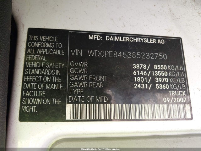 Продажа на аукционе авто 2008 Dodge Sprinter Van 2500 High Roof, vin: WD0PE845385232750, номер лота: 44888945