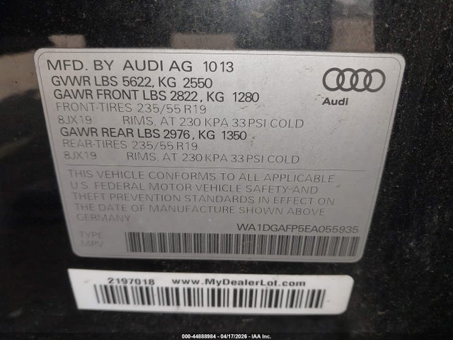 Aukcja sprzedaży 2014 Audi Q5 Premium Plus, vin: WA1DGAFP5EA055935, numer aukcji: 44888984