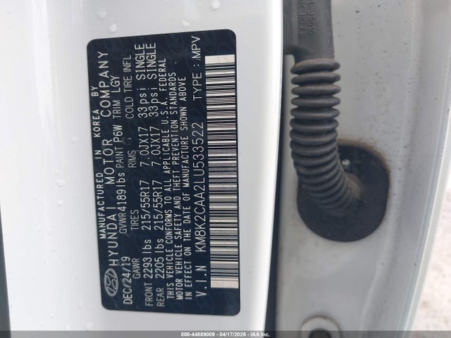 2020 Hyundai Kona Sel მანქანა იყიდება აუქციონზე, vin: KM8K2CAA2LU533522, აუქციონის ნომერი: 44889009