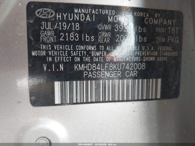KMHD84LF8KU742008 Hyundai ELANTRA SEL