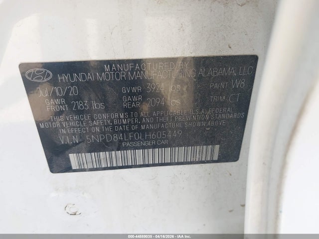 44889035 :رقم المزاد ، 5NPD84LF0LH605449 vin ، 2020 Hyundai Elantra Value Edition مزاد بيع