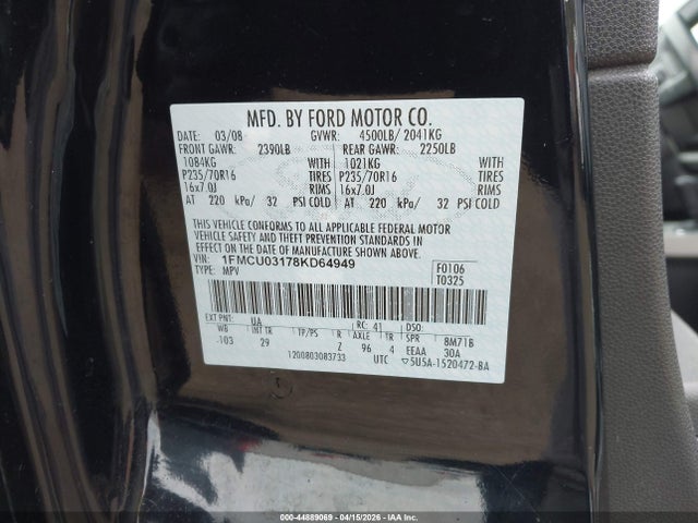 2008 FORD ESCAPE 1FMCU03178KD64949 Photo 8
