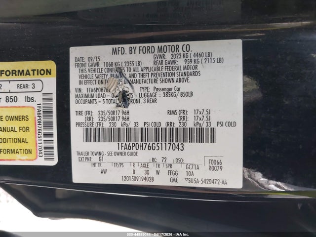 Продаж на аукціоні авто 2016 Ford Fusion Se, vin: 1FA6P0H76G5117043, номер лоту: 44889084