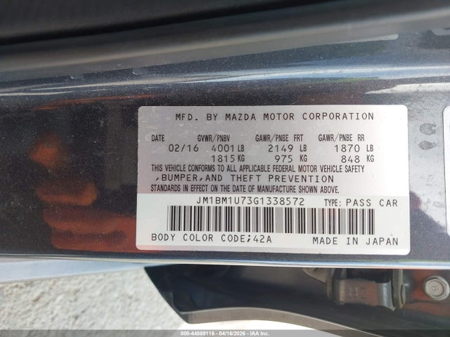 2016 Mazda Mazda3 I Sport მანქანა იყიდება აუქციონზე, vin: JM1BM1U73G1338572, აუქციონის ნომერი: 44889116
