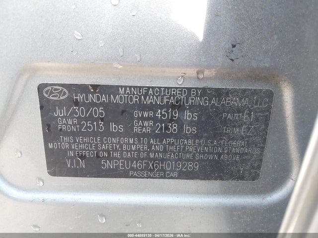 Продаж на аукціоні авто 2006 Hyundai Sonata Gls V6/lx V6, vin: 5NPEU46FX6H019289, номер лоту: 44889130