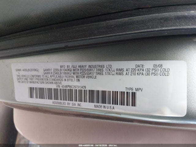 Продажа на аукционе авто 2009 Subaru Outback 2.5i Limited, vin: 4S4BP66C297313429, номер лота: 44889146