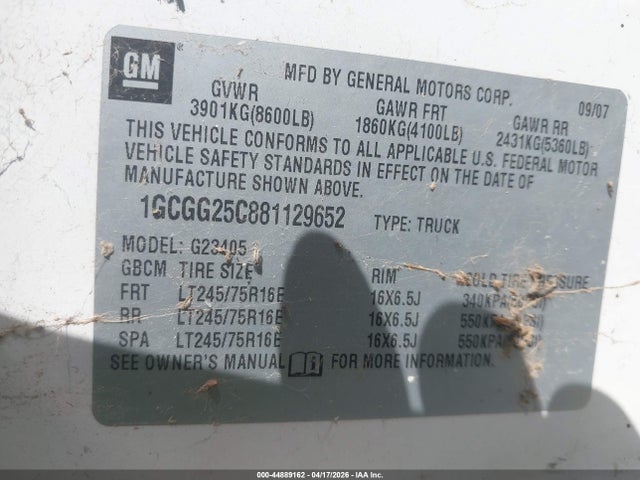 Продаж на аукціоні авто 2008 Chevrolet Express Work Van, vin: 1GCGG25C881129652, номер лоту: 44889162