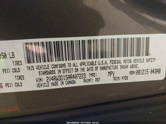44889165 :رقم المزاد ، 2V4RW3D15AR407223 vin ، 2010 Volkswagen Routan Se مزاد بيع