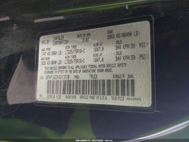 Продаж на аукціоні авто 1997 Dodge Ram 1500 Lt, vin: 1B7HF16Z9VS213778, номер лоту: 44889170