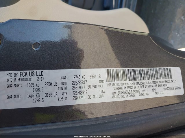 Продажа на аукционе авто 2017 Dodge Grand Caravan Sxt, vin: 2C4RDGCG5HR693677, номер лота: 44889177
