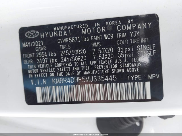 Продажа на аукционе авто 2021 Hyundai Palisade Sel, vin: KM8R4DHE5MU335445, номер лота: 44889180