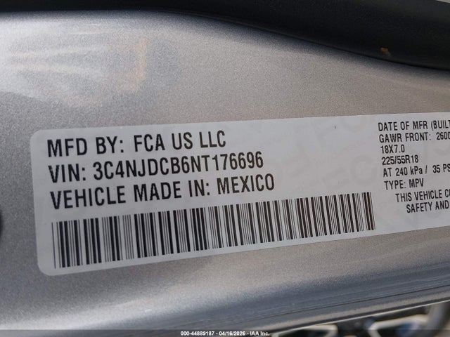 2022 Jeep Compass Limited 4x4 მანქანა იყიდება აუქციონზე, vin: 3C4NJDCB6NT176696, აუქციონის ნომერი: 44889187