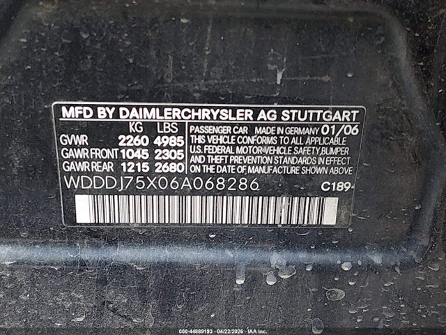 Продаж на аукціоні авто 2006 Mercedes-benz Cls 500, vin: WDDDJ75X06A068286, номер лоту: 44889193