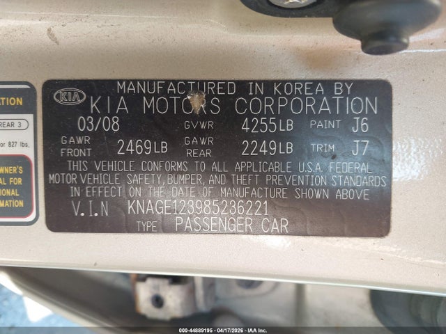 Продажа на аукционе авто 2008 Kia Optima Ex, vin: KNAGE123985236221, номер лота: 44889195